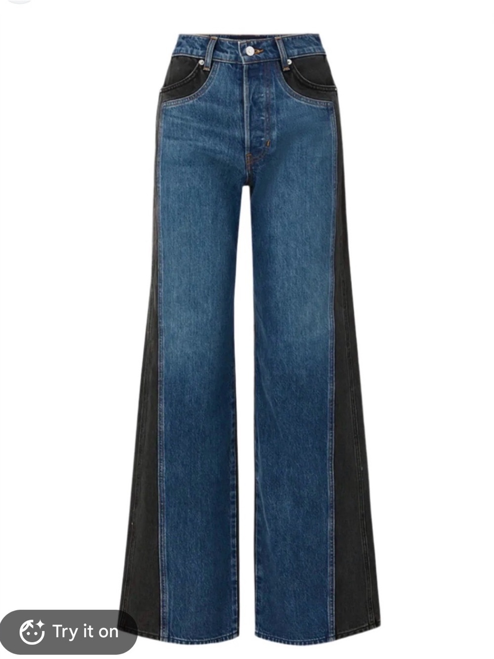 Veronica Beard Wide Leg Two-Tone Blue and Black Jeans - HEMMED